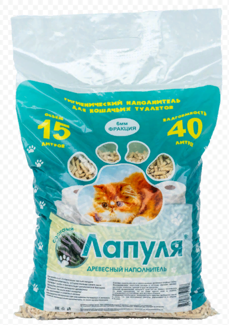 Наполнитель для кошек Лапуля древесный мелкая фракция 15 л