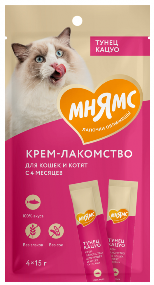 Лакомство для кошек Мнямс Крем с тунцом Кацуо 15 г х 4 шт