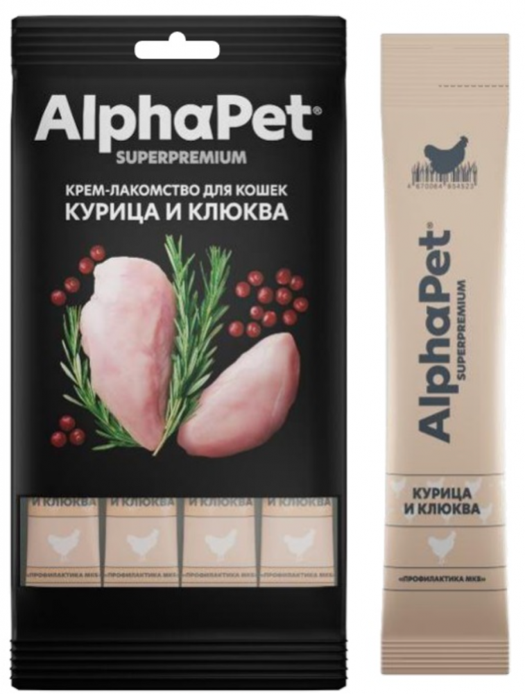 Крем-лакомство AlphaPet Superpremium курица и клюква для кошек 48 г
