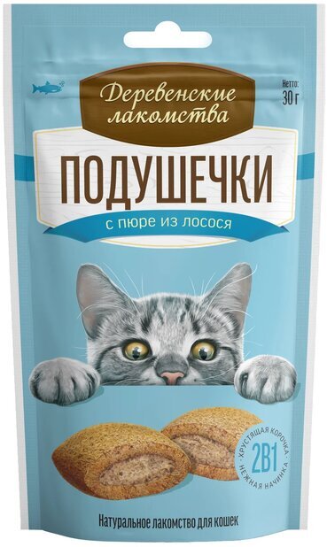 Лакомство для кошек Деревенские лакомства подушечки с пюре с говядиной 30г